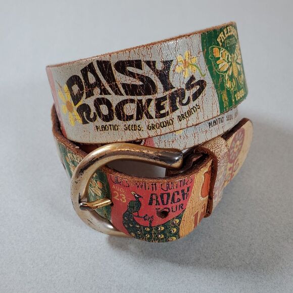 Fossil Women’s Leather Belt Medium Brown Patchwork Boho Fits Waist 32" to 36" - Picture 1 of 8